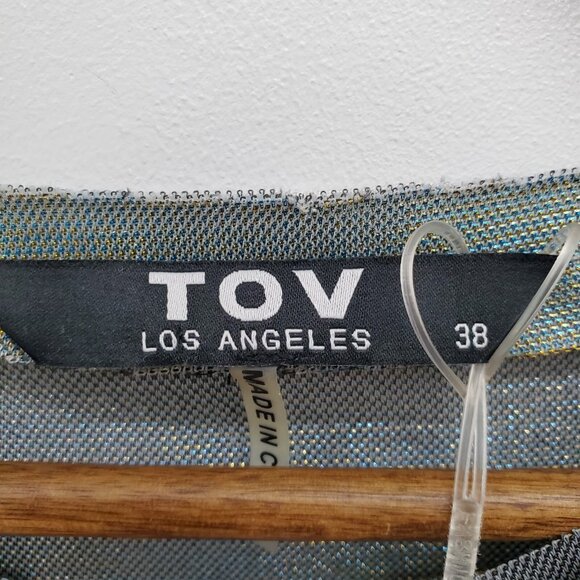 TOV Los Angeles Metallic Tie-Hem Top Size 38 NWT Shiny Iridescent Glam Grunge - Picture 10 of 15